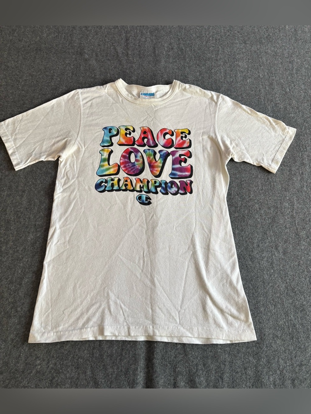 Champion Peace Love Champion T-shirt with tie-dye graphic size Small